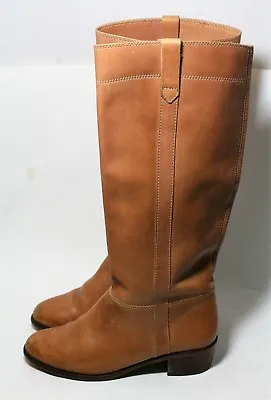 Vintage 9 West Shoes Natural Leather Riding Boots Pull On Tall Knee High Flat 7  • $59.99