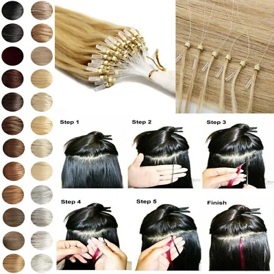14 -26  Micro Loop Beads Nano Ring Russian Remy Human Hair Extensions 100s UK • £22.99