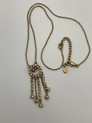 Vintage Monet Gold Tone Necklace With Rhinestones Circles And Dangles • $14.50