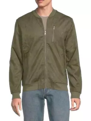 Ben Sherman Mens Faux Suede Bomber Jacket M Full Zip Long Sleeve Olive $139 NEW • $55.98