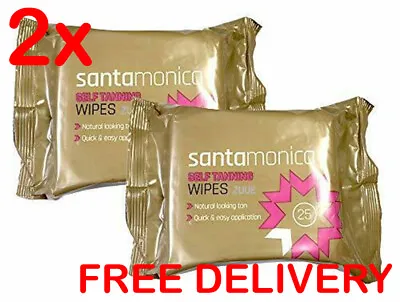 50 SANTA MONICA QUICK 'N' EASY 2x 25 PACKS SELF TANNING WIPES TAN TOWEL • £9.50