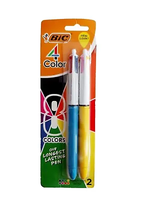 Limited-Edition Bic: 4 Color Ball Pen Yellow And Blue Barrel Medium - 2 Pens • $9.98