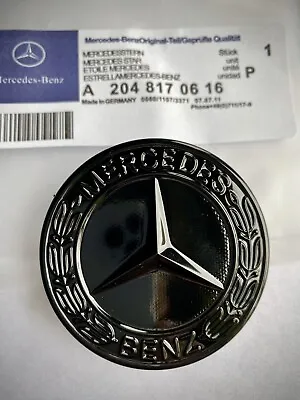 MERCEDES BENZ SPORT GLOSS BLACK BONNET BADGE - 57MM NEW - C E S CLK AMG CLASS Uk • £9.50