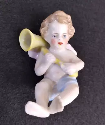 Antique Victorian German Angel Cherub With Horn Hand Painted Porcelain 2  • $34.77