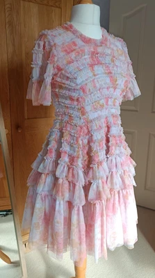 £120 • Buy Needle And Thread Rose Bluebell Valentine Ruffle Micro Mini Dress UK 12 BNWT
