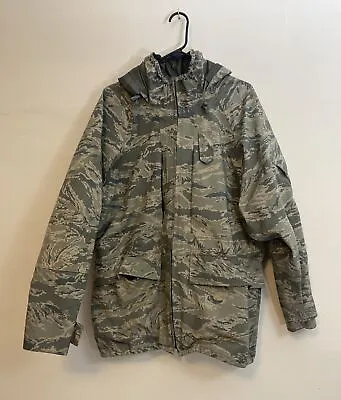 US Military Jacket Mens Large Green Camo All Purpose Parka Full Zip Hood Pockets • $39.99