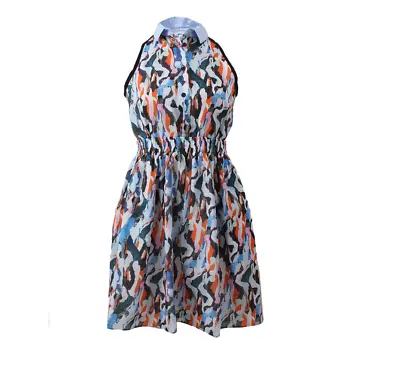 $168.74 • Buy Carven Printed Shirt Dress Womens 42 Small Blue Orange Sleeveless Fit & Flare 