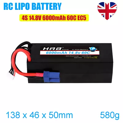 HRB 4S 14.8V Hardcase Lipo Battery 6000mah 60C EC5 Plug For 1/8 1/10 Truck • £34.09