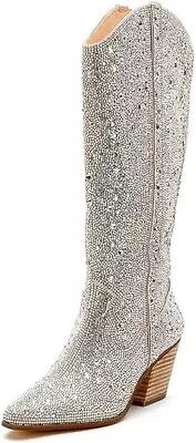 Ouepiano Women's Cowboy Boots Cowgirl Ankle Boots Western Rhinestones SIZE 9 • £37.99