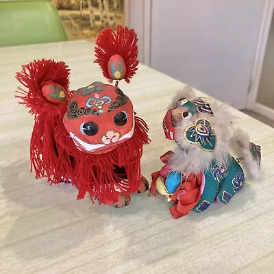 Vintage Red Blue Chinese Bobblehead Dragon Foo Dog Lion Ornament Asian Figurine • $75