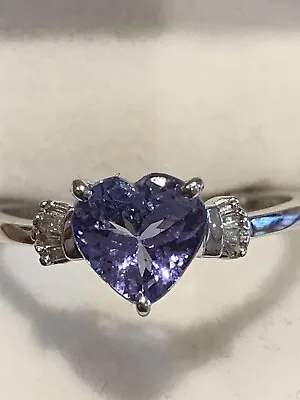 9ct White Gold Tanzanite 1ct Approx Heart Ring Diamond Baguette  Shoulders M1/2 • £249.99