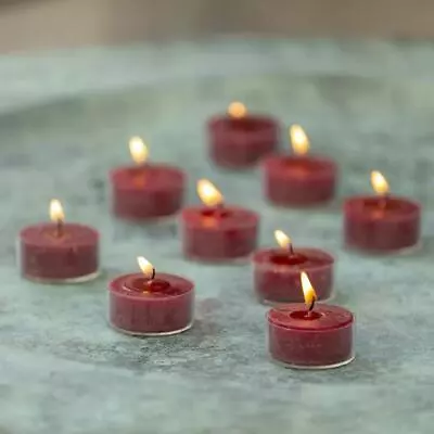 10 Plum Red Tea Lights Small Coloured Candles 4hr Burn Night Light Unscented • £4