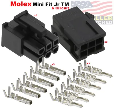 Molex 6-Pin Black Connector 4.20mm W/18-20-20-24 AWG Pin Mini-Fit Jr (3 Set) • $12.37