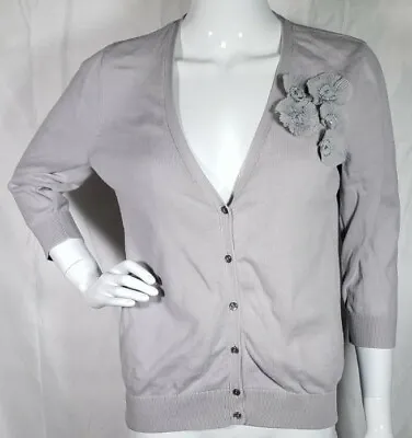 $12.95 • Buy Ann Taylor Loft Womens Decorative Gray Button-Up Cardigan Cotton Sweater Medium