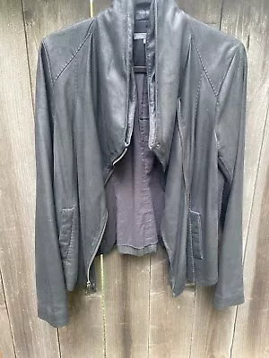 Vince Womens Black Goat Leather Jacket Open Draped Large • $60