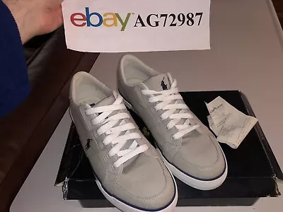 Polo Ralph Lauren Harold Oxford Grey Canvas Shoes Mens Casual Sneaker Size 10.5 • $30