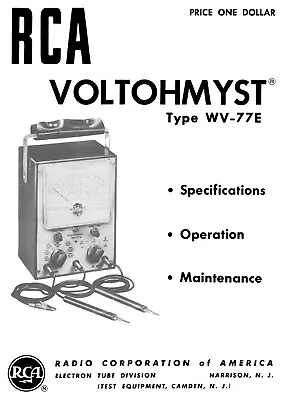 RCA Voltohmyst WV-77E Manual WV77E • $11.99