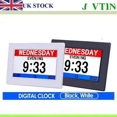 7  Digital Day Calendar Alarm Clock Auto Dimming For Seniors Dementia Elderly • £30.99