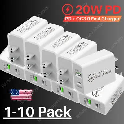 1-10Pcs Lot 20W PD USB C Wall Charger Fast Charge QC 3.0 Power Adapter Dual Port • $2.99