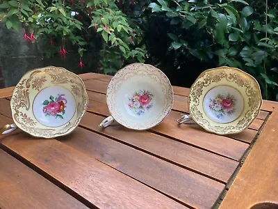 3 Rare Paragon Double Warrant Floral Flower Pattern Cups And Mis Match Saucers • £130