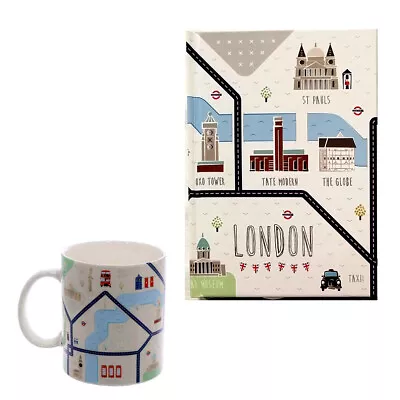  London Map  Combo Set Of A6 Lined Note Book & Bone China Novelty Mug Gift Sets • £8.99