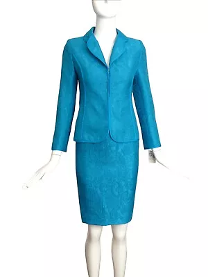 BOB MACKIE-2004 Turquoise Silk Brocade Suit Size-4P • £336.83