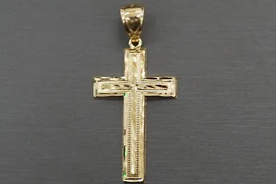 14K Solid Yellow Gold Diamond-Cut 1.75  Cross Men Women Crucifix Pendant. • $260