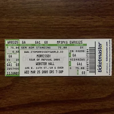 MORRISSEY Webster Hall 2009 Concert Ticket The Smiths • $10.99