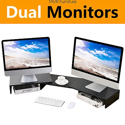 Dual Monitor Stand 3 Shelves Desk Riser With Adjustable Length And Angle • $29.99