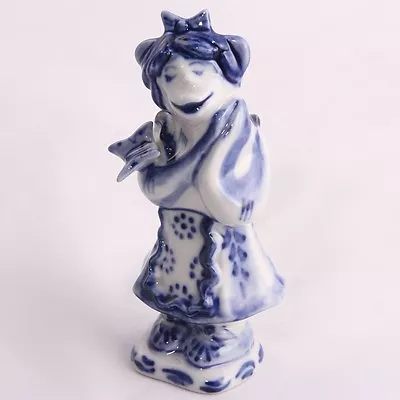 White Blue Porcelain Gzhel Monkey Figurine 3.5'' Hand Painted In Russia Гжель • $14