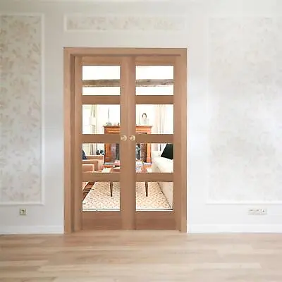 Internal Rebated French Doors Composite Oak Doors Shaker 4 Light Clear Glass • £279.99