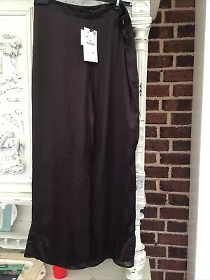 Bnwt Zara LTD Brown Summer Trousers Cupric Like Silk With Lace Size M Rrp49.99 • £8