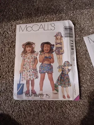 McCall's Kidstuff Pattern 7158 Girls' Dress Rompers Top & Shorts Size 1 2 3  • $6