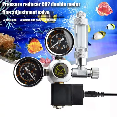  Dual Gauge CO2 Pressure Regulator Bubble Counter Solenoid Valve Aquarium System • £41.68