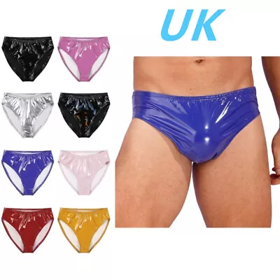 Men's Shiny PVC Leather Briefs Low Rise Bulge Pouch Panties Underwear Hot Pants • £9.83