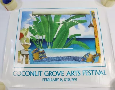 VTG Miami Coconut Grove Arts Fest Festival 1991 80s 90s Poster Palms Plant • $99