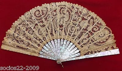 Antique Mother Of Pearl And Lace Hand Fan  • $299
