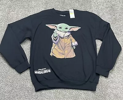 Star Wars Adult MEDIUM BLACK BIG Baby Yoda The Mandalorian Sweater BIG  NEW • $13.99