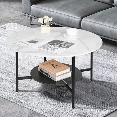 32  Large Italian Real Marble Coffee Table 2 Tier Round Center Table Living Room • $129.96