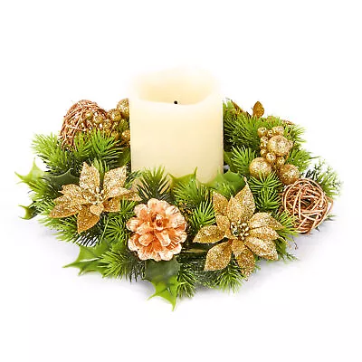 Christmas Table Centrepiece Decoration 30cm Candle Wreath - Gold Poinsettia • $24.46