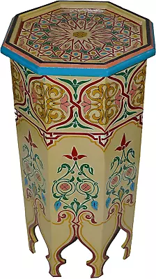 Moroccan Wood Side End Table Corner Coffee Handmade Hand Painted Moorish Beige • $317.99