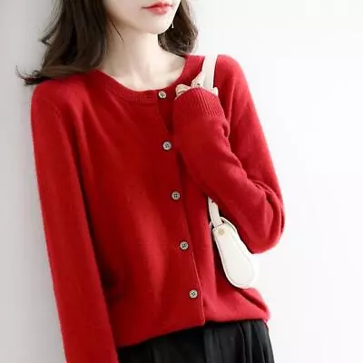 Women's Cashmere Blend Cardigan Sweater Solid Color Simple Crew Neck Jacket Coat • $14.88