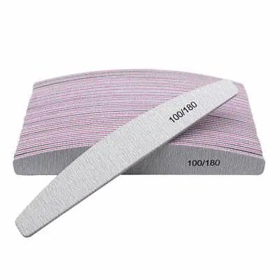 10x Nail Files 100/180 Grit Half Moon Buffer Professional Double Sided Quality • £3.69