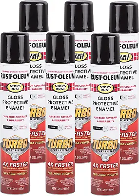 Rust-Oleum Stops Rust Turbo Spray Paint 24 Oz Gloss Black 6 Pack - Quick Dry  • $98.51