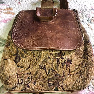 Vintage J Jill Paisley Prairie Tapestry/Leather Backpack Sling Handbag • $5