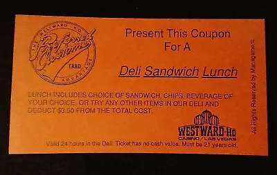 Westward Ho Casino Las Vegas Players Club Card Lunch Coupon  • $3.99