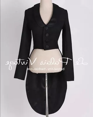 New Palais Vintage Miss Winny Black Tuxedo Tails Coat Small Pinup • $38.60