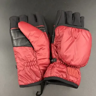 Ugg Glove Mens L/xl All Weather Nylon Leather Red/black Fleece Flip Mitten Lined • $72