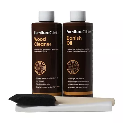Danish Oil Wood Kit For Cleaning Oiling & Restoring Wooden Worktops Furniture • £31.50