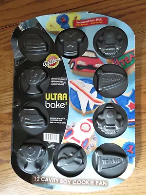 Wilton Non-Stick 12 Cavity Cookie Mold Pan Sports Cars Airplanes T Shirts • $12